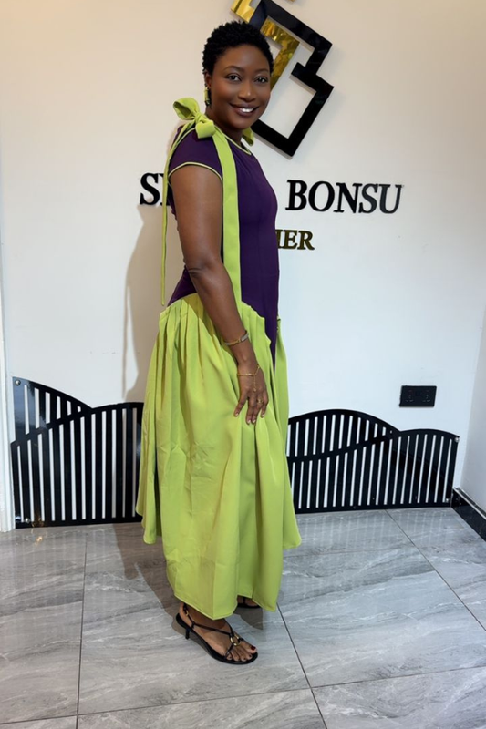 Lexie dress {Plum and lemon green}