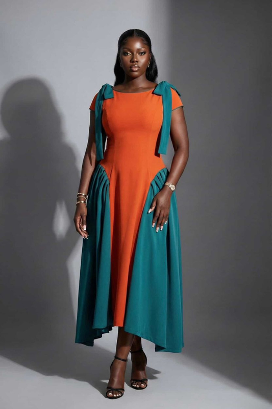 Lexie dress {Burnt orange and teal}